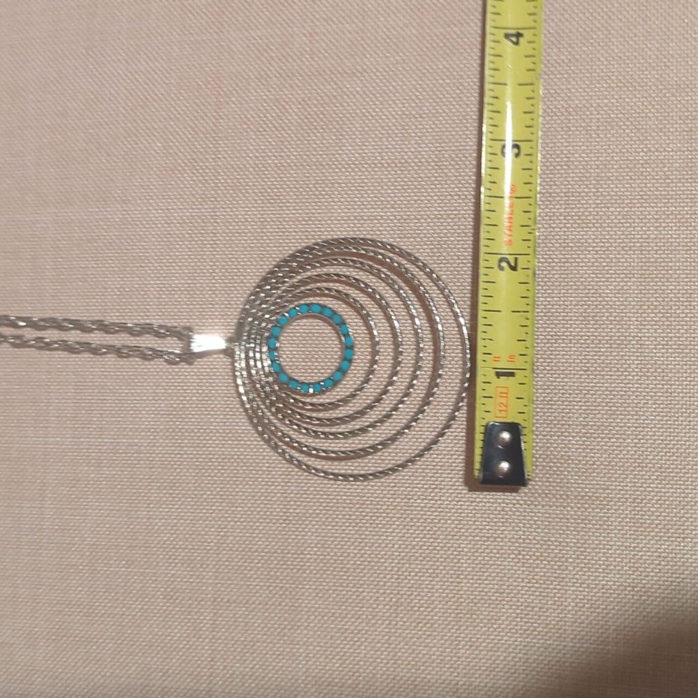 Vintage Park Lane Silver Tone Concentric Circle Necklace - Turquoise Bead Inlay - Picture 4 of 6